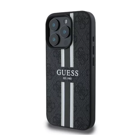 Guess 4G Printed Stripes MagSafe Apple iPhone 16 Pro Max hátlap tok, fekete/barna GUHMP16XP4RPSK