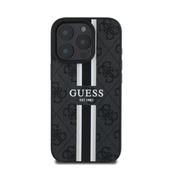 Guess 4G Printed Stripes MagSafe Apple iPhone 16 Pro Max hátlap tok, fekete/barna GUHMP16XP4RPSK