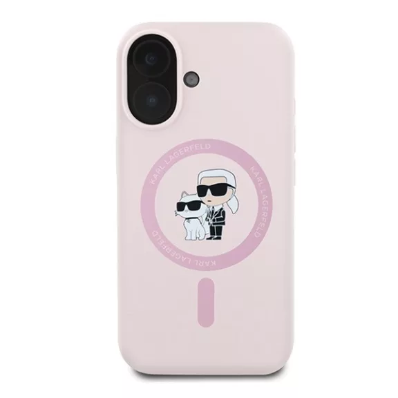 Karl Lagerfeld Silicone KC Heads Ring Apple iPhone 16 hátlap tok, rózsaszín KLHMP16SSCMKCRHP