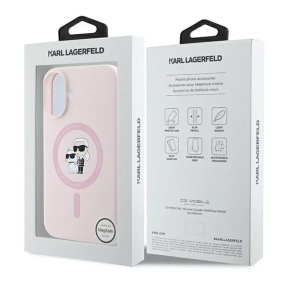 Karl Lagerfeld Silicone KC Heads Ring Apple iPhone 16 hátlap tok, rózsaszín KLHMP16SSCMKCRHP