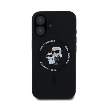   Karl Lagerfeld Liquid Silicone Karl and Choupette MagSafe Apple iPhone 16 Plus hátlap tok, fekete