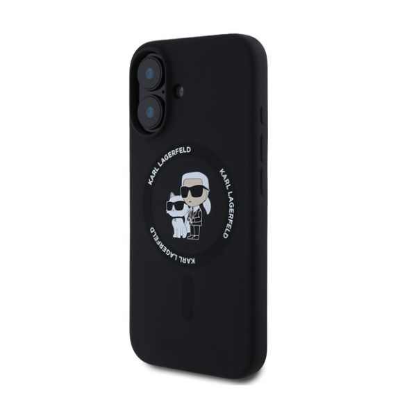 Karl Lagerfeld Liquid Silicone Karl and Choupette MagSafe Apple iPhone 16 Plus hátlap tok, fekete