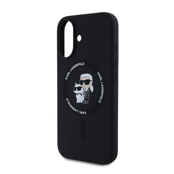 Karl Lagerfeld Liquid Silicone Karl and Choupette MagSafe Apple iPhone 16 Plus hátlap tok, fekete