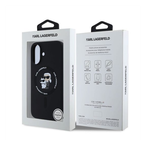 Karl Lagerfeld Liquid Silicone Karl and Choupette MagSafe Apple iPhone 16 Plus hátlap tok, fekete