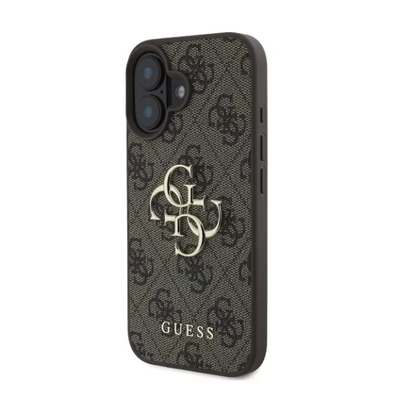 Guess PU 4G Metal Logo Apple iPhone 16 hátlap tok, barna