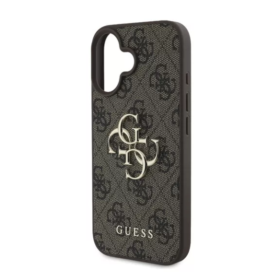 Guess PU 4G Metal Logo Apple iPhone 16 hátlap tok, barna