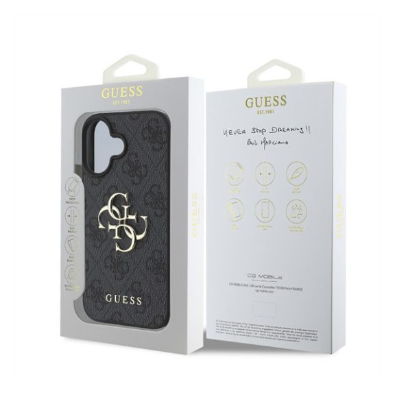 Guess PU 4G Metal Logo Apple iPhone 16 Plus hátlap tok, szürke