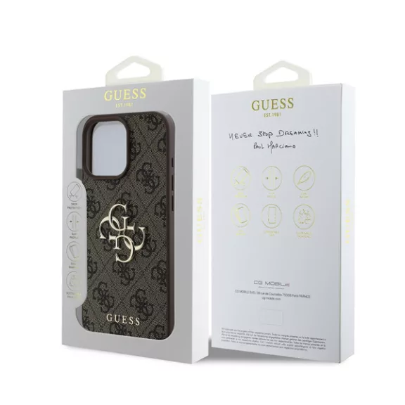 Guess PU 4G Metal Logo Apple iPhone 16 Pro hátlap tok, barna