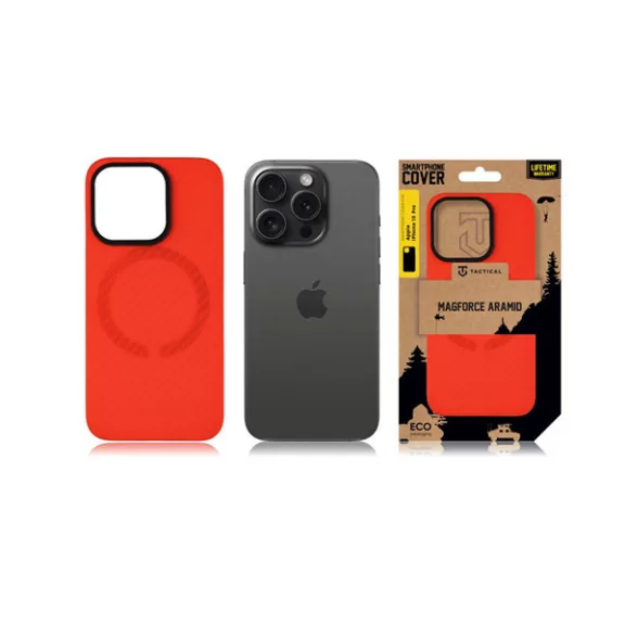 Tactical MagForce Aramid Apple iPhone 15 Pro MagSafe kompatibilis tok, piros