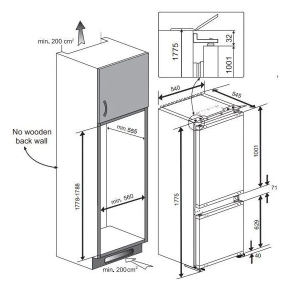 Beko BCSA-285K4SN Beépíthető alulfagyasztós hűtőszekrény