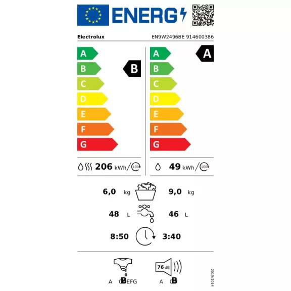 Electrolux EN9W2496BE Elöltöltős mosó-szárítógép