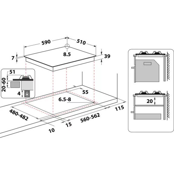Whirlpool GMWL 628/IXL EE Beépíthető gázfőzőlap