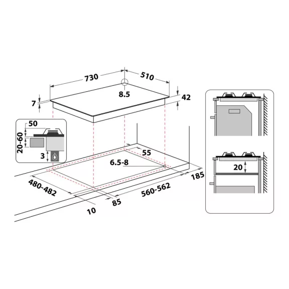 Whirlpool GMWL 728/IXL Beépíthető gázfőzőlap