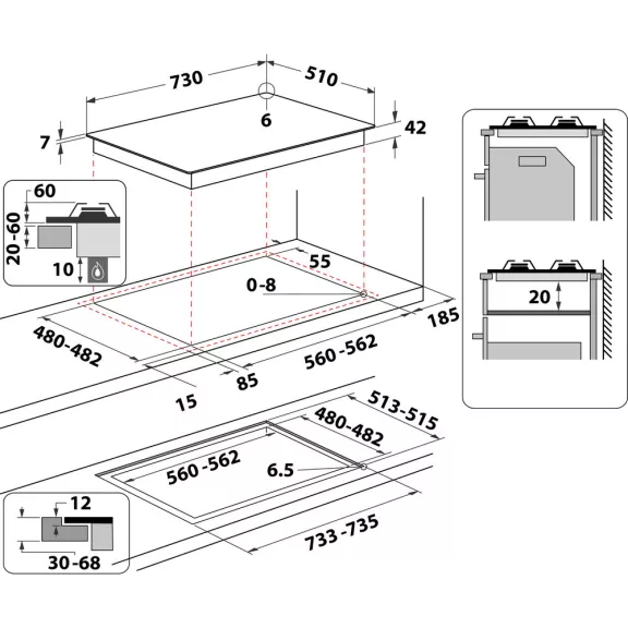 Whirlpool GOWL 728/NB Beépíthető gázfőzőlap