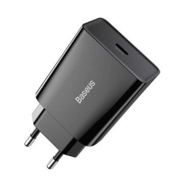   Hálózati töltő adapter, 20W, USB Type-C aljzat, gyorstöltés, PD, Baseus Speed Mini, fekete