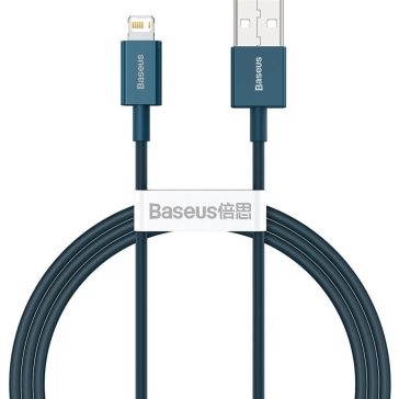   USB töltő- és adatkábel, Lightning, 100 cm, 2400 mA, törésgátlóval, gyorstöltés, PD, Baseus Superior, CALYS-A03, kék