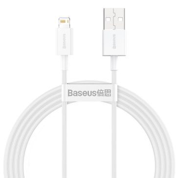   USB töltő- és adatkábel, Lightning, 150 cm, 2400 mA, törésgátlóval, gyorstöltés, PD, Baseus Superior, CALYS-B02, fehér