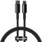 USB Type-C töltő- és adatkábel, Lightning, 200 cm, 20W, törésgátlóval, gyorstöltés, Baseus Tungsten Gold, CATLWJ-A01, fekete