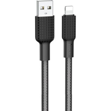   USB töltő- és adatkábel, Lightning, 100 cm, 2400 mA, törésgátlóval, gyorstöltés, cipőfűző minta, Hoco X69 Jaeger, fekete/fehér
