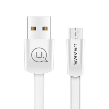   USB töltő- és adatkábel, microUSB, 120 cm, 2000 mA, lapos, USAMS U2, SJ201MIC02, fehér