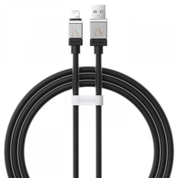   USB töltő- és adatkábel, Lightning, 100 cm, 2400 mA, törésgátlóval, gyorstöltés, Baseus Coolplay, CAKW000401, fekete