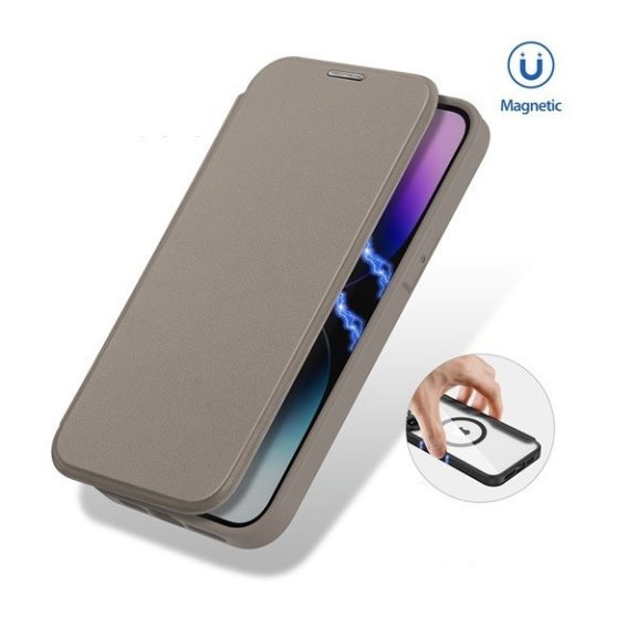 Apple iPhone 15 Pro, Oldalra nyíló tok, stand, közepesen ütésálló, Magsafe kompatibilis, Dux Ducis Skin Pro Magsafe, lila