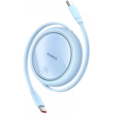   USB Type-C töltő- és adatkábel, USB Type-C, 100 cm, 100W, gyorstöltés, PD, lapos, feltekerhető, Baseus Free2Draw, világoskék