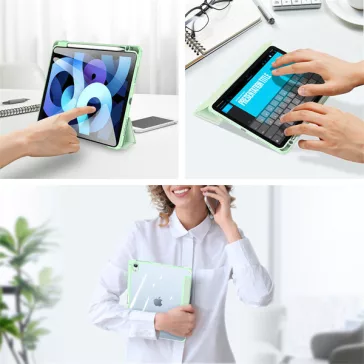   Apple iPad Pro 13 (2024 / 2025), mappa tok, Smart Case, légpárnás sarok, közepesen ütésálló, érintőceruza tartó, átlátszó hátlap, Dux Ducis Toby, rózsaszín
