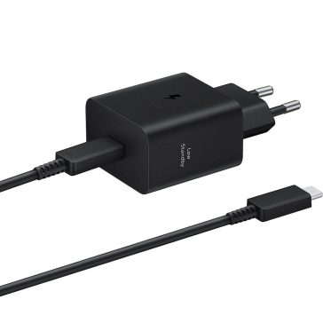   Hálózati töltő adapter, 45W, USB Type-C aljzat, USB Type-C - USB Type-C kábellel, PD, PDO / PPS, gyorstöltés, Samsung, fekete, gyári