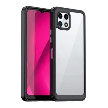   Telekom T Phone 2 5G, Műanyag hátlap védőtok + szilikon keret, közepesen ütésálló, átlátszó hátlap, fekete