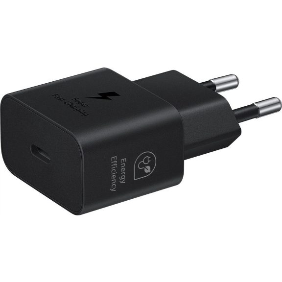 Hálózati töltő adapter, 25W, USB Type-C aljzat, USB Type-C - USB Type-C kábellel, PD, PDO / PPS, GaN, gyorstöltés, Samsung, fekete, gyári