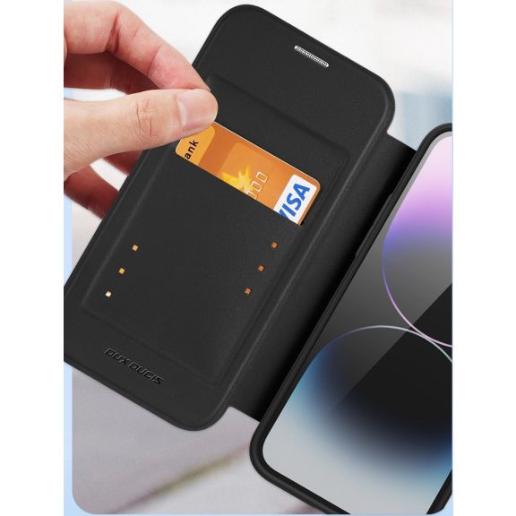 Apple iPhone 16, Oldalra nyíló tok, stand, közepesen ütésálló, Magsafe kompatibilis, Dux Ducis Skin Pro Magsafe, fekete