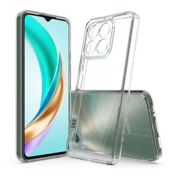   Huawei Honor X6b, Műanyag hátlap védőtok + szilikon keret, közepesen ütésálló, átlátszó hátlap, átlátszó