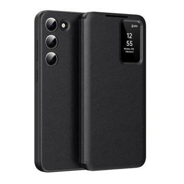   Samsung Galaxy S23 SM-S911, Oldalra nyíló tok, hívás mutatóval, kártyatartóval, Smart View Cover, fekete