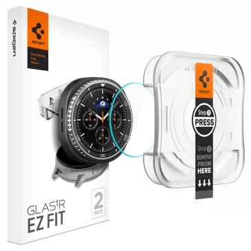   Samsung Galaxy Watch 8 Classic (46 mm) SM-L500 / L505, Kijelzővédő fólia, ütésálló fólia (az íves részre is!), Tempered Glass (edzett üveg), Spigen Ez Fit, Clear, 2 db / csomag