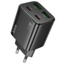 Hálózati töltő adapter, 30W, 2 x USB aljzat, 2 x USB Type-C aljzat, USB Type-C - Lightning kábellel, gyorstöltés, PD, GaN, QC 3.0, Hoco N56 Fundador, fekete