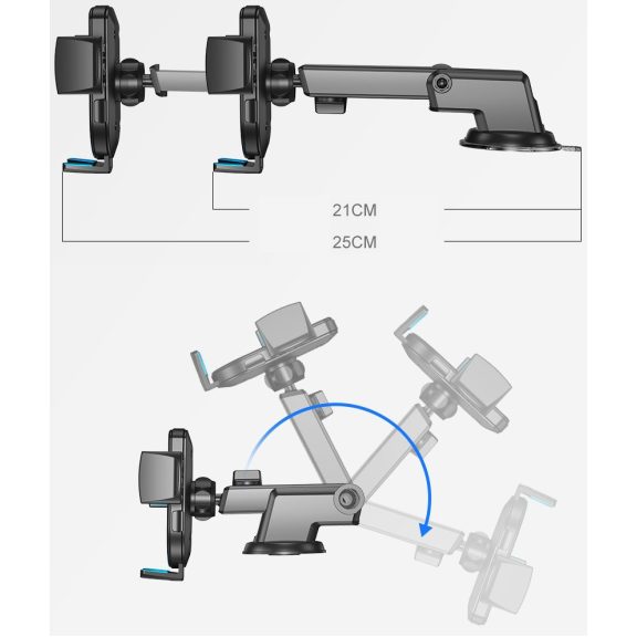 Autós tartó, univerzális, műszerfalra rögzíthető, tapadókorongos, 4 - 6.7"-os készülékekhez, 360°-ban forgatható, teleszkópos, állítható, dönthető, Joyroom JR-OK3, fekete