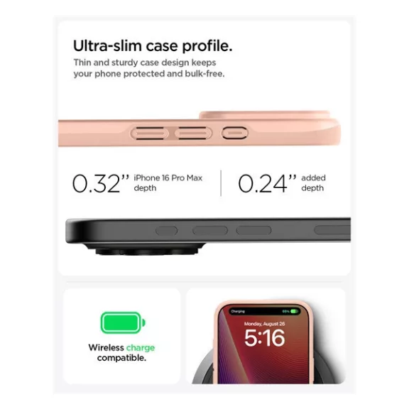 Spigen Thin Fit MagFit Apple iPhone 16 Pro Max tok, MagSafe, Rose Titanium, rózsaszín