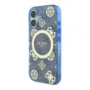 Guess IML Peony On 4G Background iPhone 16 MagSafe kemény hátlap tok, kék GUHMP16SH4PYEEB