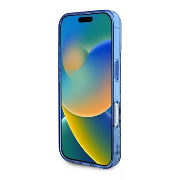 Guess IML Peony On 4G Background iPhone 16 MagSafe kemény hátlap tok, kék GUHMP16SH4PYEEB