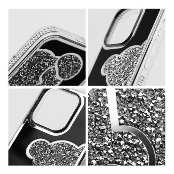 Teddy Bear iPhone 14 Pro csillogó köves tok, ezüst