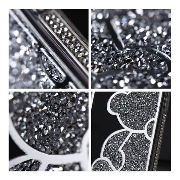 Teddy Bear iPhone 14 Pro csillogó köves tok, ezüst