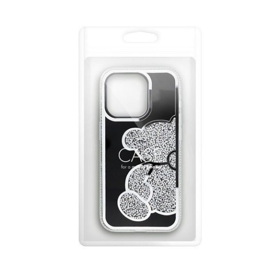 Teddy Bear iPhone 14 Pro csillogó köves tok, ezüst
