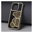 Teddy Bear iPhone 16 Pro Max csillogó köves tok, arany