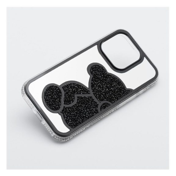 Teddy Bear iPhone 16 Plus csillogó köves tok, fekete