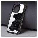 Teddy Bear iPhone 16 Plus csillogó köves tok, fekete