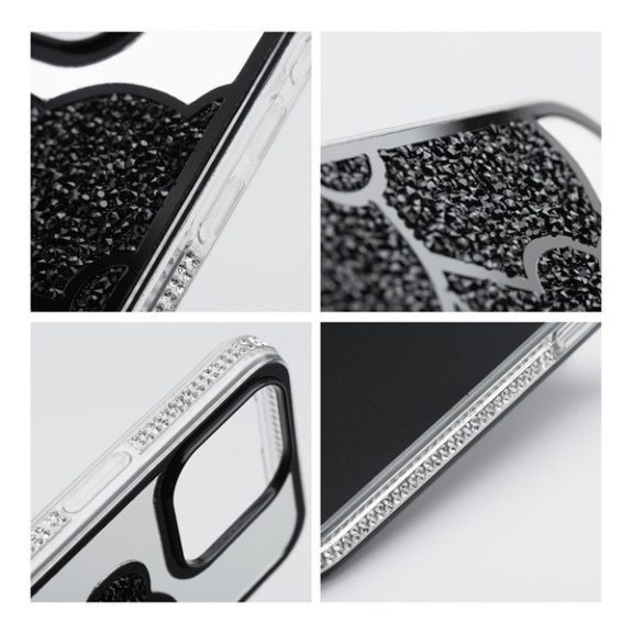 Teddy Bear iPhone 16 Plus csillogó köves tok, fekete