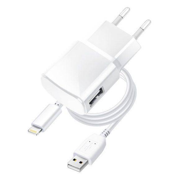 Blue Star hálózati töltő adapter USB-A + Lightning kábel, 1A, 5W, fehér
