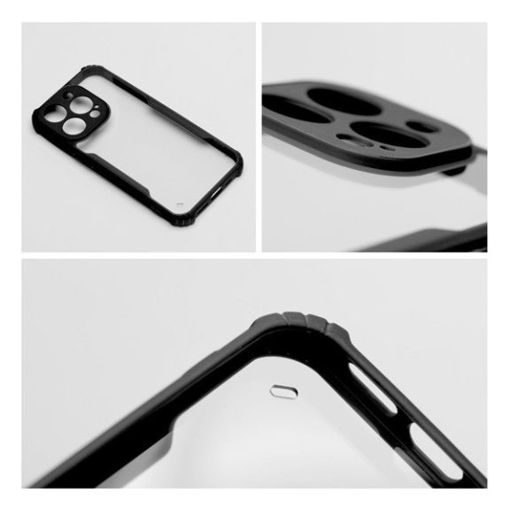 iPhone 16 ütésálló tok erősített peremmel, fekete