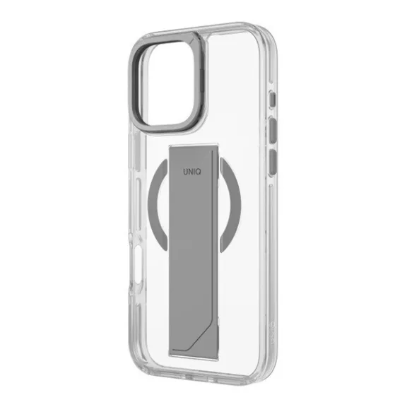 Uniq Heldro Max iPhone 16 Pro MagSafe tok kitámasztóval, átlátszó